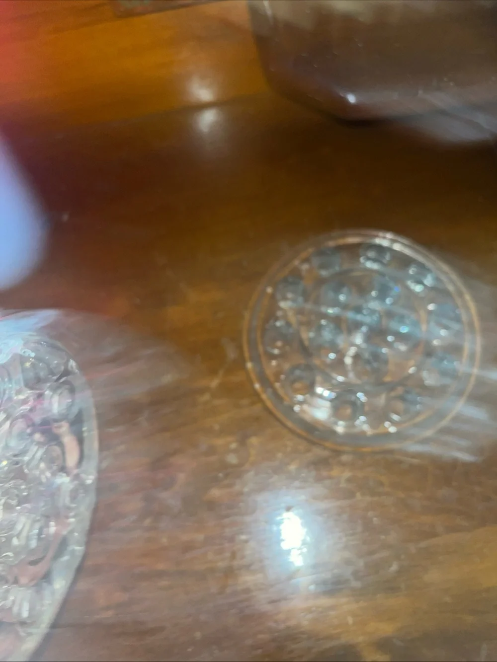 Two Vintage 5” 13 & 16 Hole Glass Flower Frogs Nice